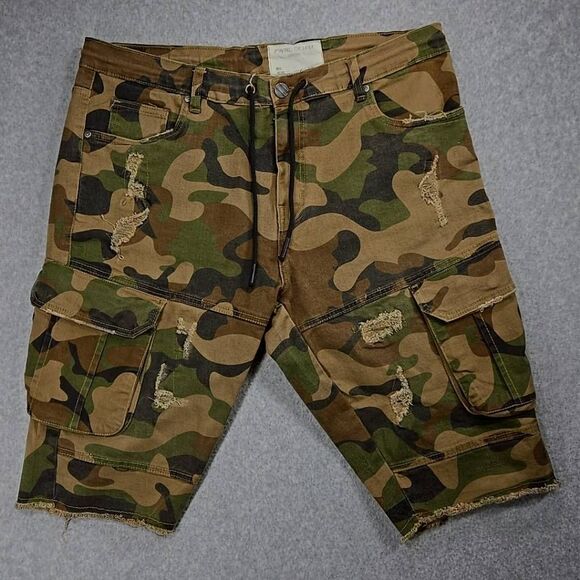 FWRD DENIM New York Shorts Cargo Camo 40 Noir Drawstring - Picture 1 of 10